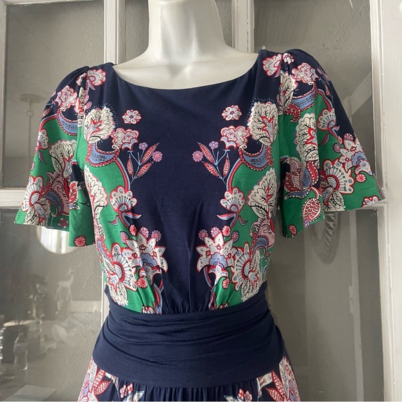 Boden Navy and Green Floral Midi Dress - Picture 7 of 10